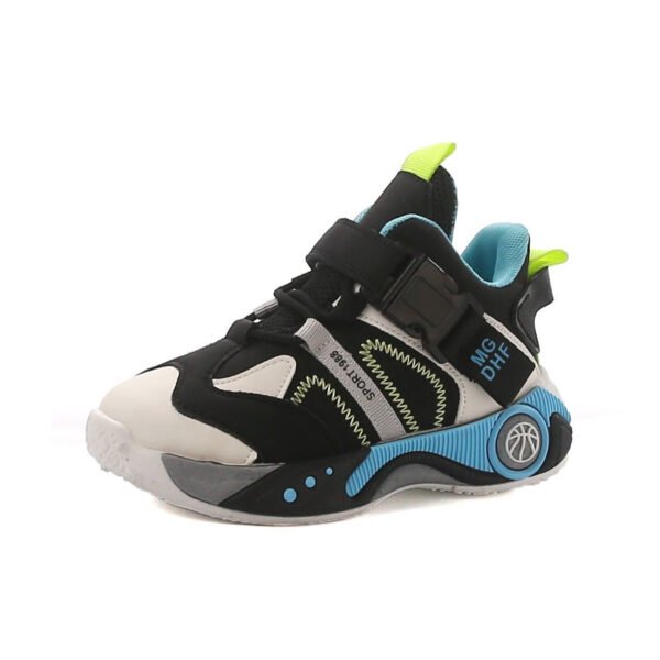 Kids’ Urban Streetwear Buckle Sneakers – Black & Electric Blue