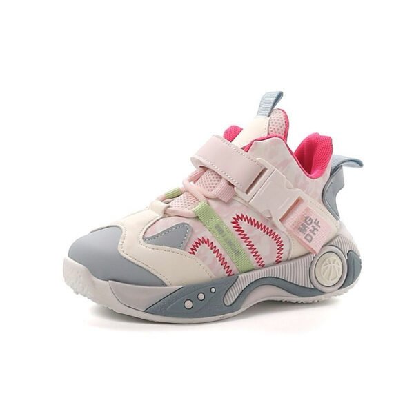 Girls’ Chunky Tech-Wear Sneakers – Pastel Pink & Cream