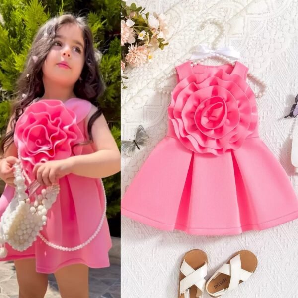 Toddler’ Sleeveless A-Line Dress with Large Rosette Detail