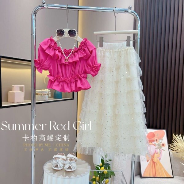 Chic Hot Pink Ruffle Top & Tulle Skirt Set