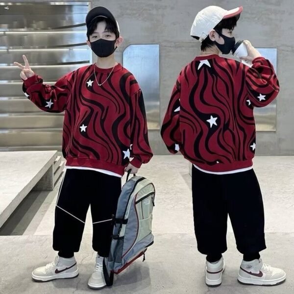 Boys' Red & Black Swirl Sweatshirt with Black Joggers
