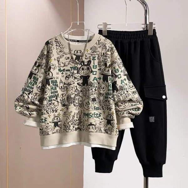 Kids' Beige Doodle Sweatshirt & Cargo Jogger Set
