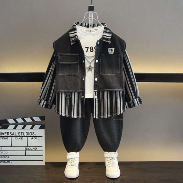 Children’s 3pcs Stripe Layered Denim Outfit
