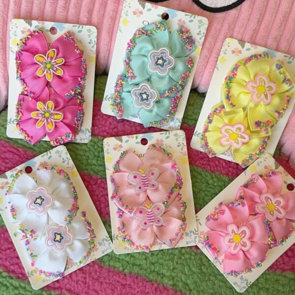 2-Pack Sprinkle-Edge Floral & Butterfly Hair Bows