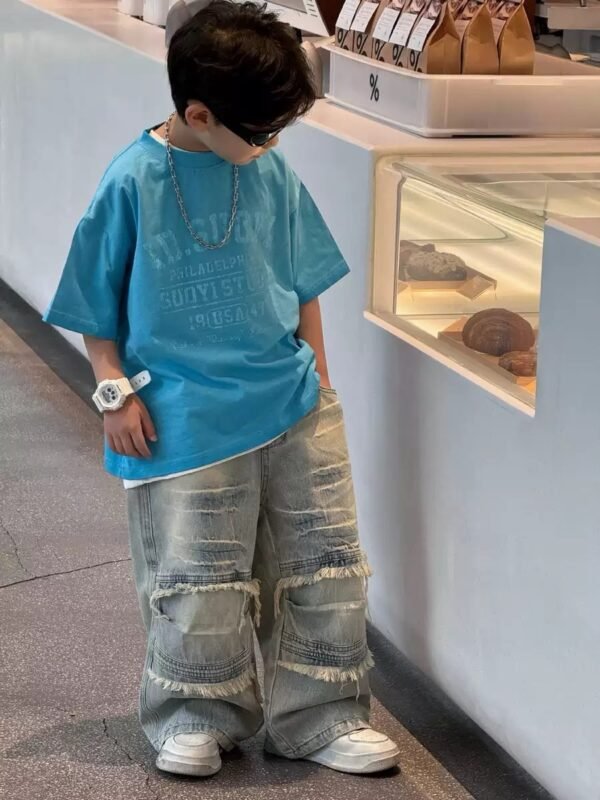 Boys' Blue m Tee and Distressed Baggy Jeans