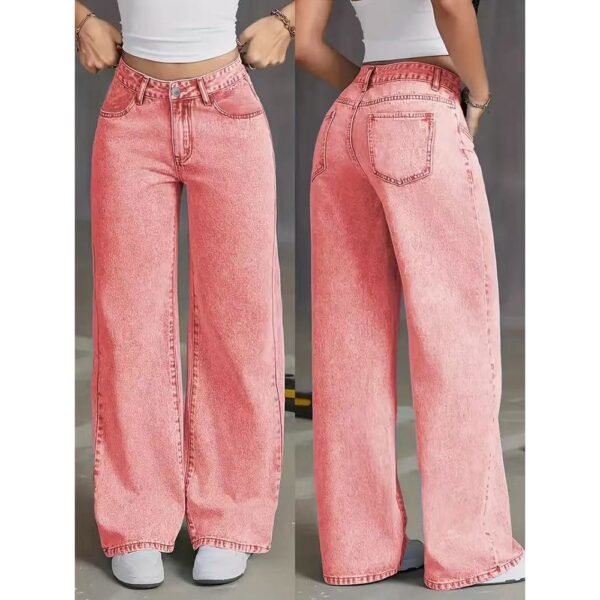 Girls High-Waist Wide-Leg Acid Wash Pink Jeans