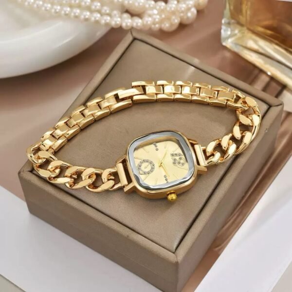 Gold Square Dial Link Chain Bracelet Watch