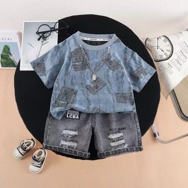 Trendy T-Shirt and Denim Shorts Set for Boys