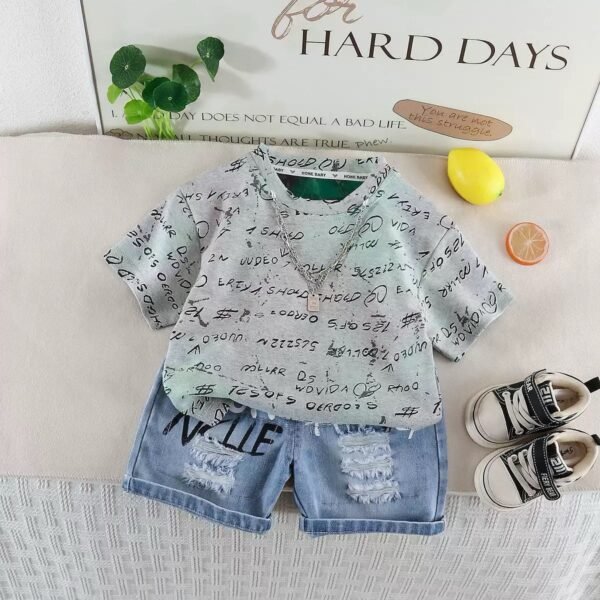 Stylish Kids' Graphic Tee and Denim Shorts Set
