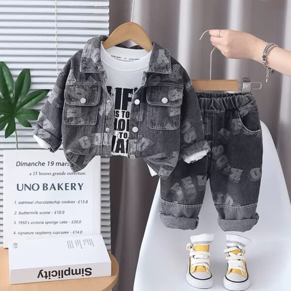 Trendy Kids’ 3pcs Denim Jacket , Top and Pants Set