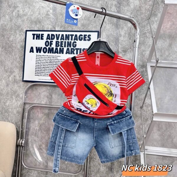 Kids' Striped Tee & Cargo Denim Shorts 2-Piece Set