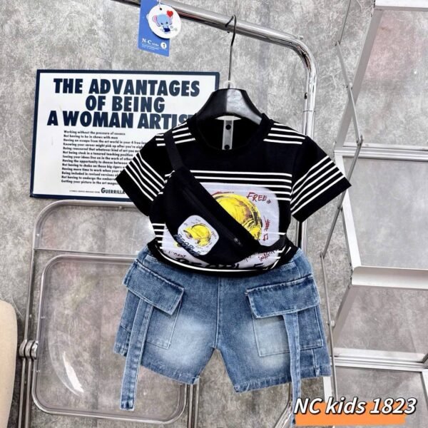 Kids' Striped Tee & Cargo Denim Shorts 2-Piece Set