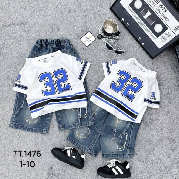Varsity 32 Denim Short Set