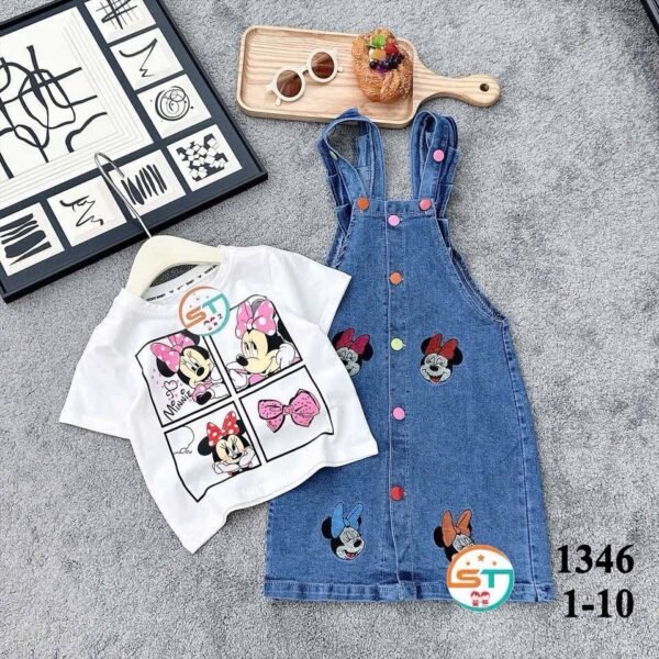 Girls Mouse Denim Pinafore Set
