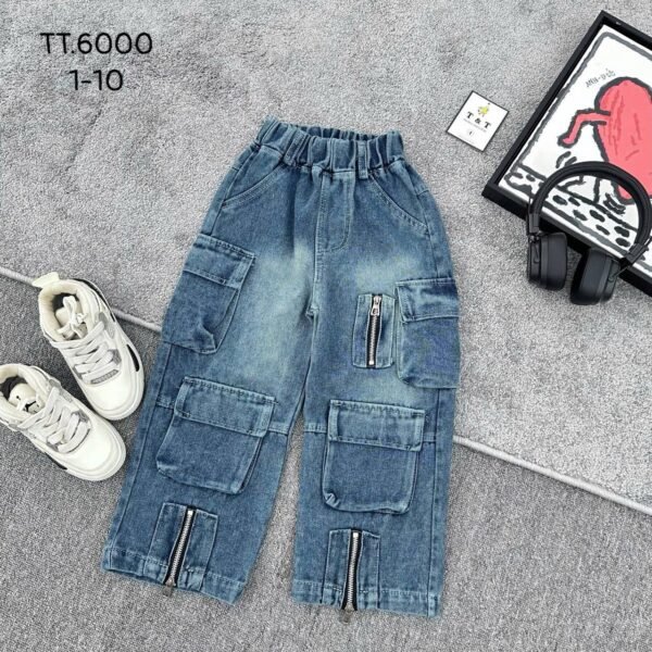 Kids Zipper Cargo Denim