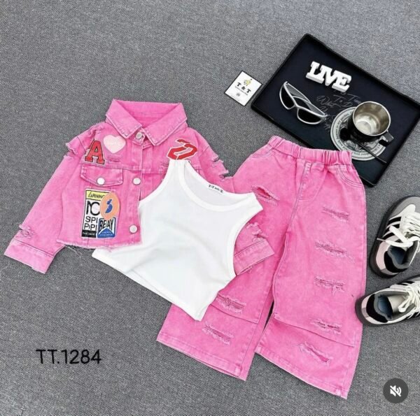 Stylish Pink 3pcs Denim Set