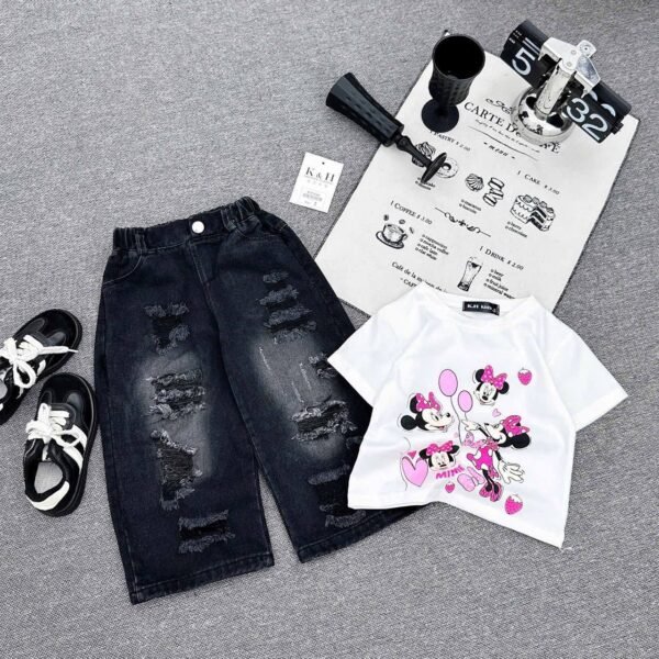 Girls Minnie Mouse Distressed Denim Set