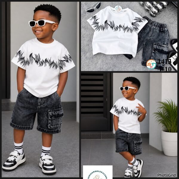 Flame Graphic Denim Short Set