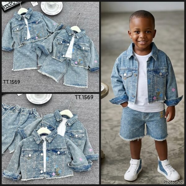 Boys LV Monogram Denim 3pcs Short Set
