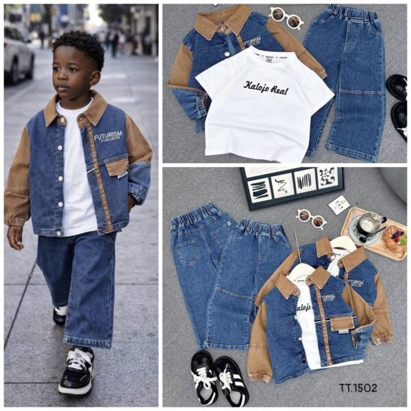 Boys 3pcs Futurism Two-Tone Denim Set