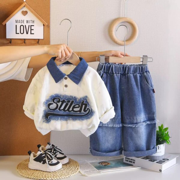 Denim Letter Polo Two-Piece Set l