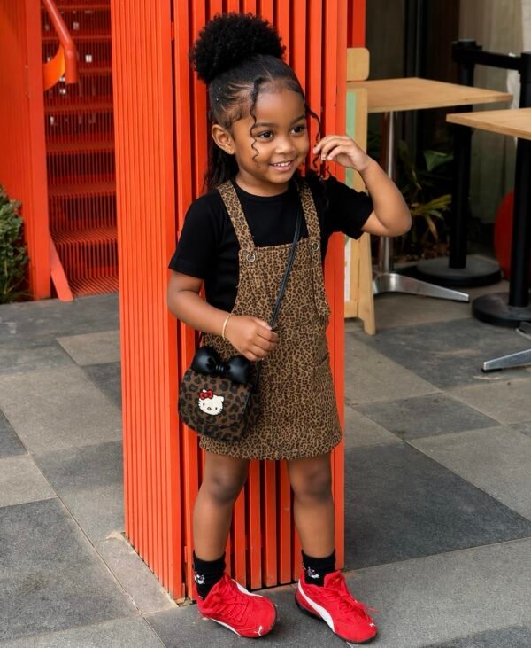 3pcs Girls fashionable leopard gown , black inner top with bag