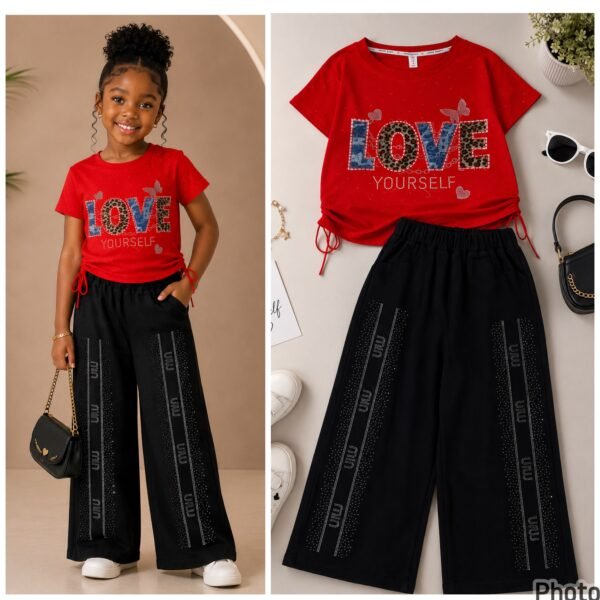 Crimson Amour Rhinestone Trouser Set