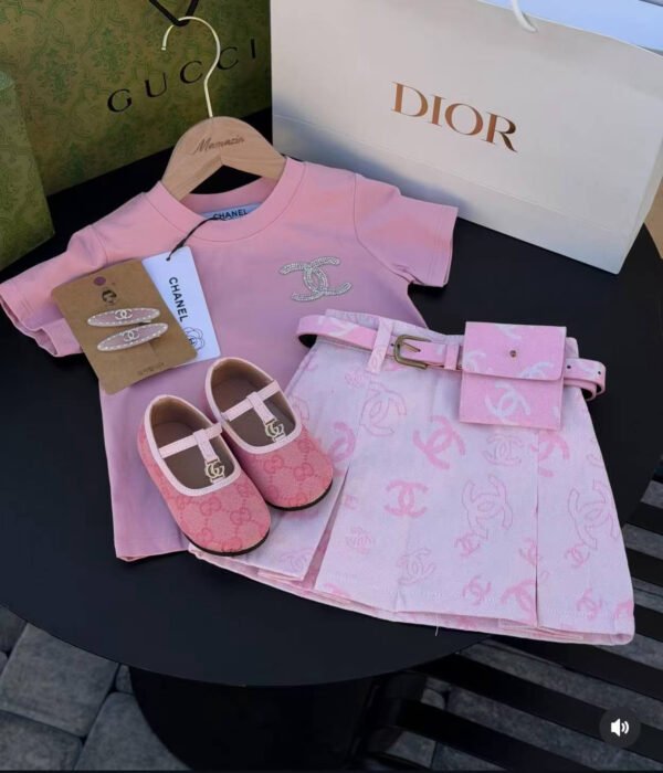 Chanel-Style Pink Outfit Set with Bag