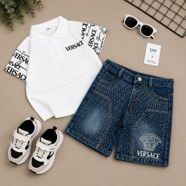 Versa Luxe Crystal Denim Shorts Set