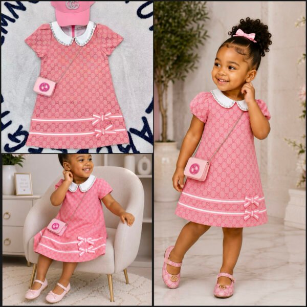 Luxury Pink Peter Girls Dress with Mini Crossbody Bag