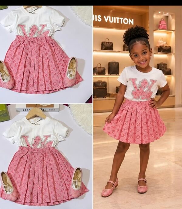 Girls Luxury Pink Pleated Skirt Set
