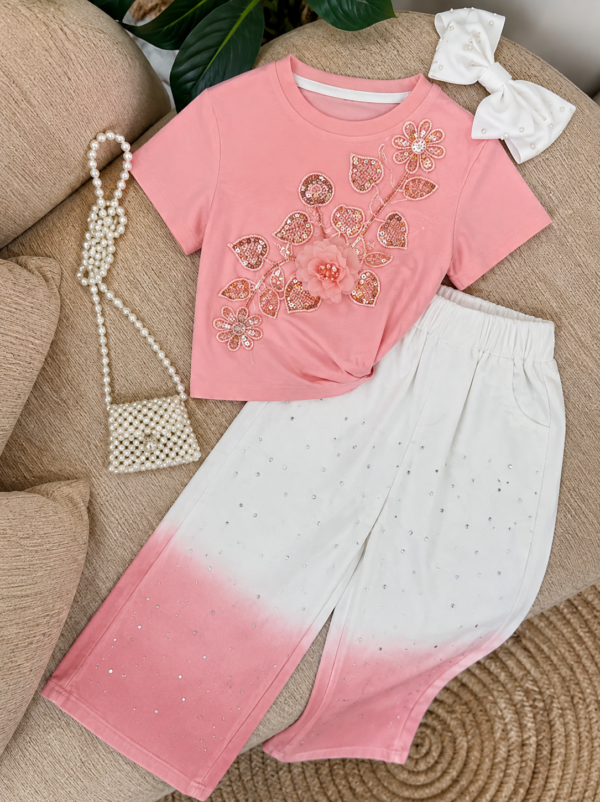 Rosy Bloom Sequin Ombre Trouser Set