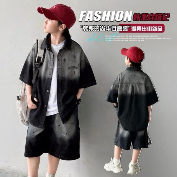 Boys short-sleeved denim two-piece set