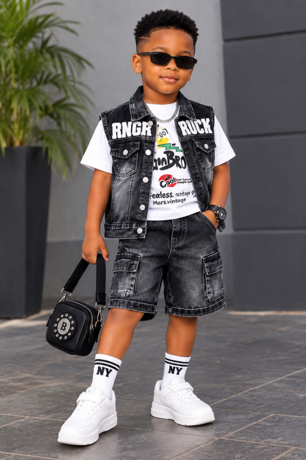 Rock Graphic 3-Piece Denim Set- BLK