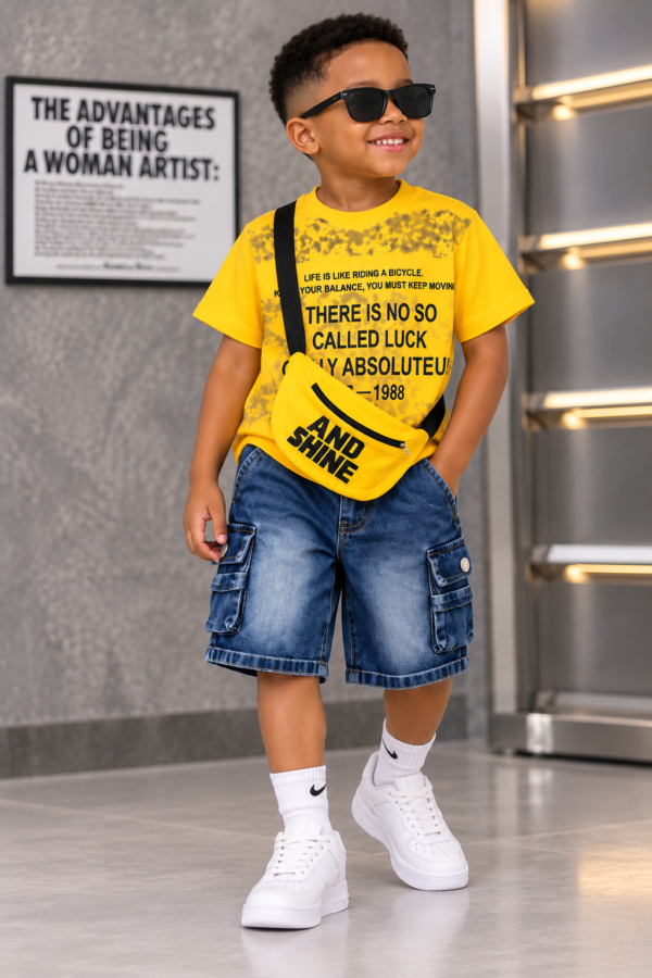 T-Shirt, Denim Cargo Shorts & Crossbody Bag Set