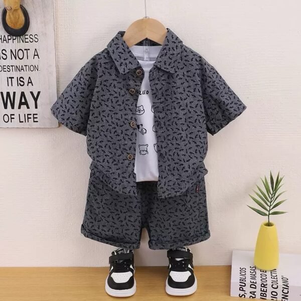 Grey Printed Shirt & Shorts Set for Boys