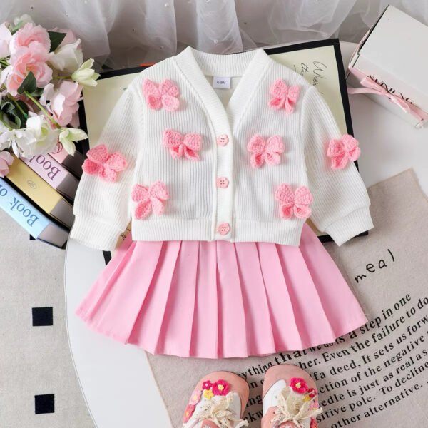 Girls 3D Butterfly Top & Pleated Skirt Set