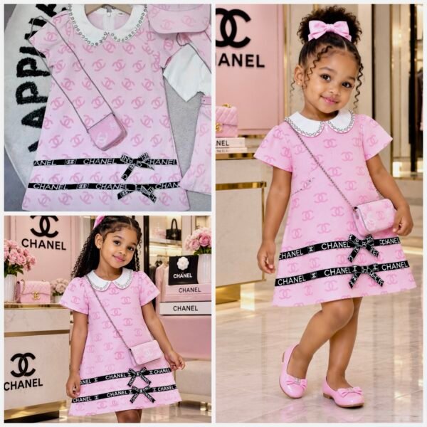 Pink CH Designer Bow Dress with Bag